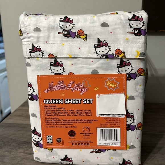 NEW HELLO KITTY QUEEN SIZE WITCH HALLOWEEN SHEET SET - Picture 2 of 5
